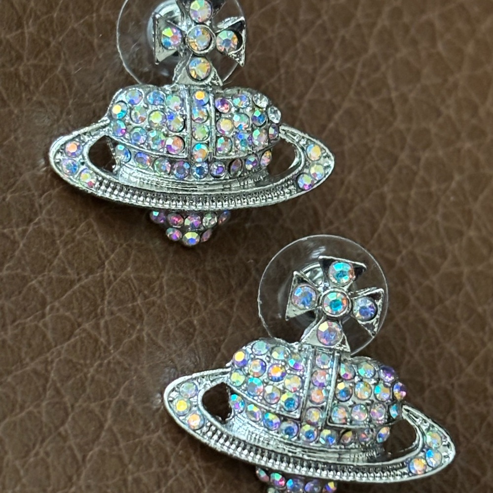 Vivienne Westwood Silver Aurora Borealis Crystal Orb Earrings